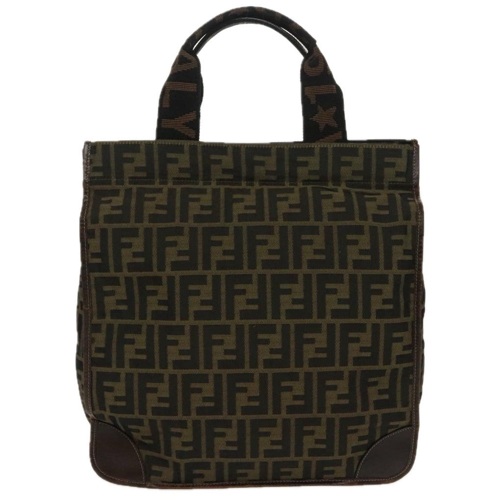 FENDI Zucca Canvas Hand Bag Brown Black Gold ar12836