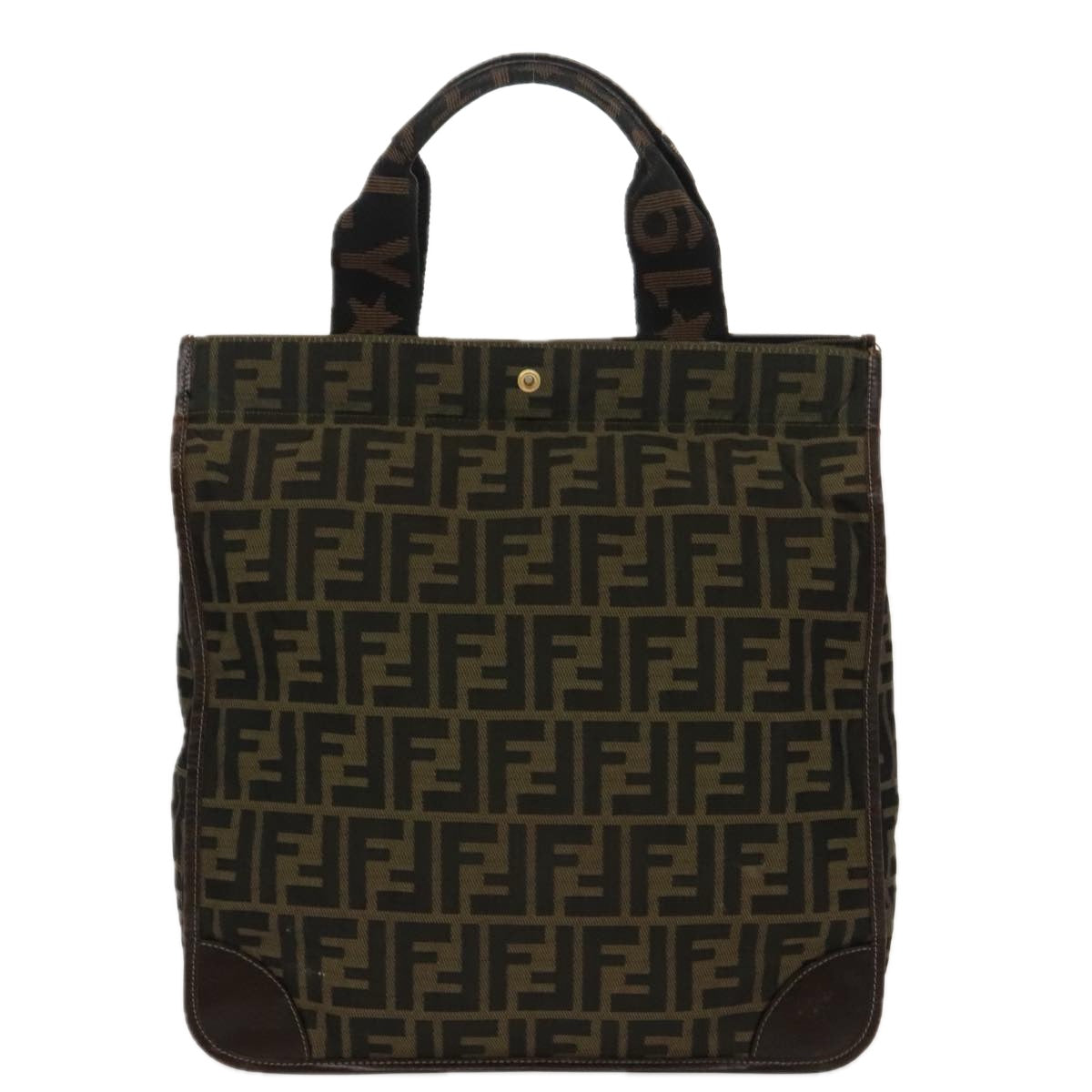 FENDI Zucca Canvas Hand Bag Brown Black Gold ar12836
