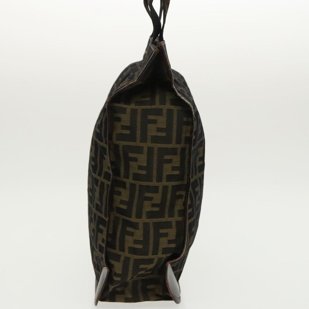 FENDI Zucca Canvas Hand Bag Brown Black Gold ar12836
