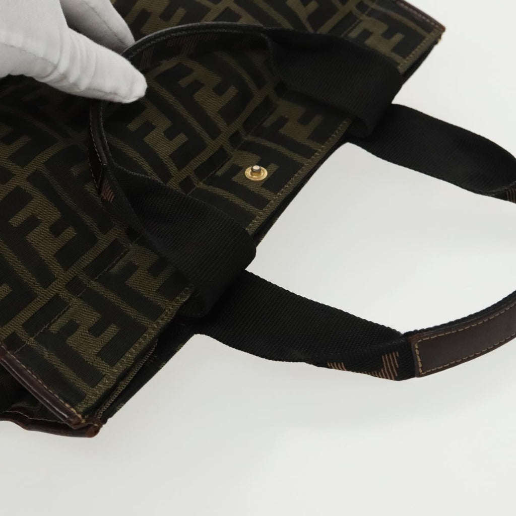FENDI Zucca Canvas Hand Bag Brown Black Gold ar12836
