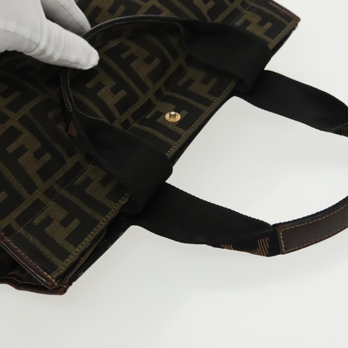 FENDI Zucca Canvas Hand Bag Brown Black Gold ar12836