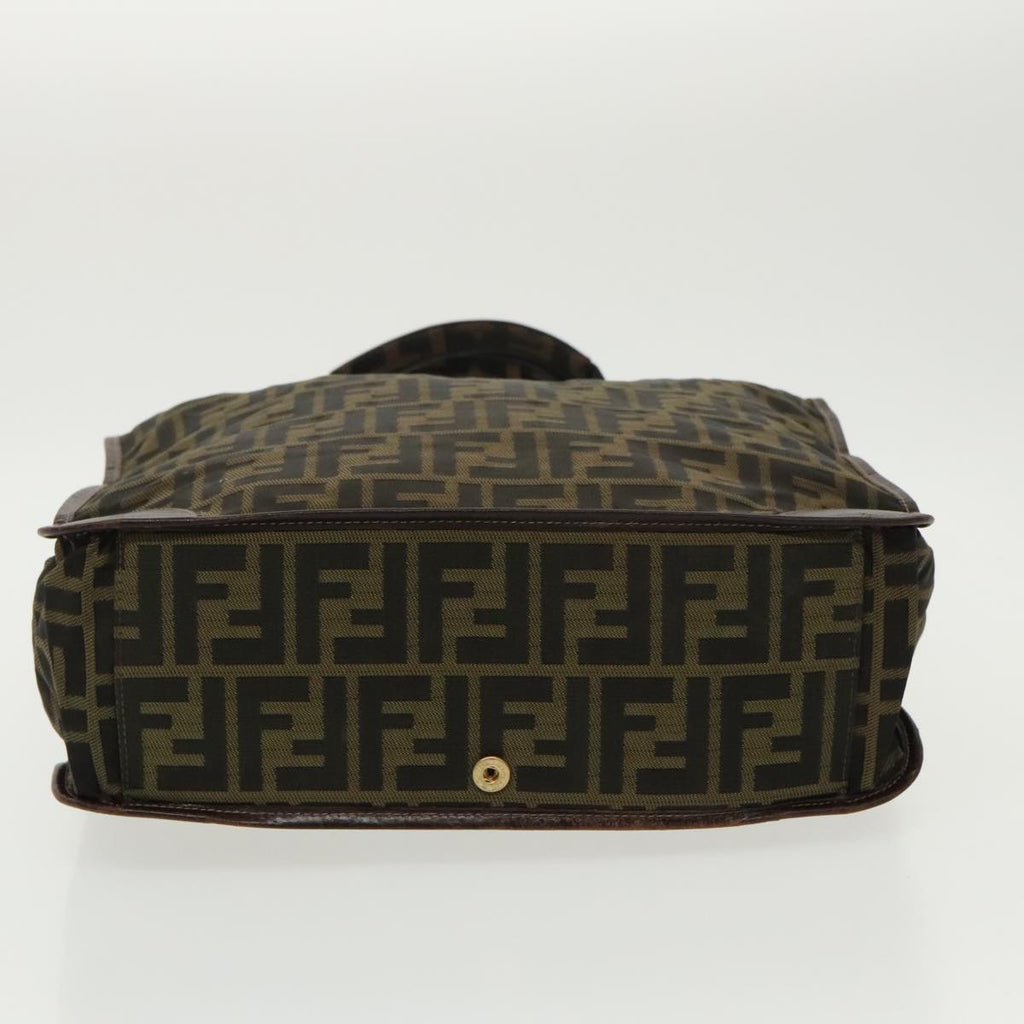 FENDI Zucca Canvas Hand Bag Brown Black Gold ar12836