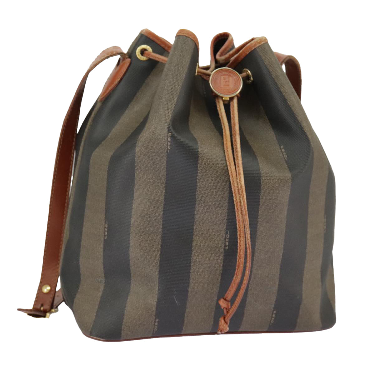 FENDI Pecan Canvas Shoulder Bag Brown Black ar12875