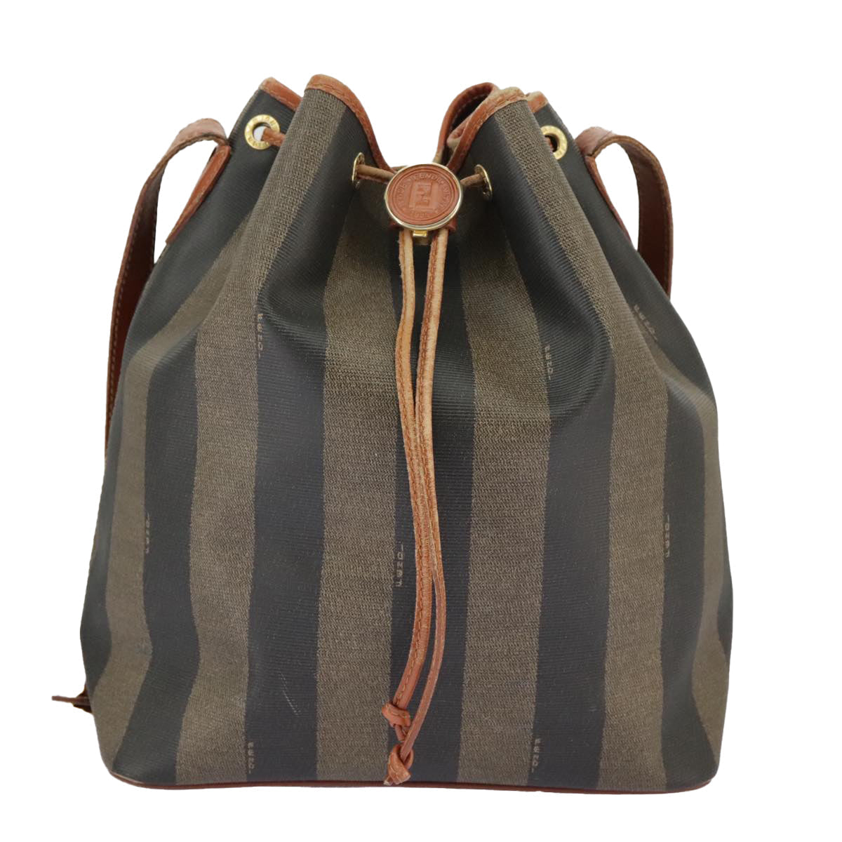 FENDI Pecan Canvas Shoulder Bag Brown Black ar12875