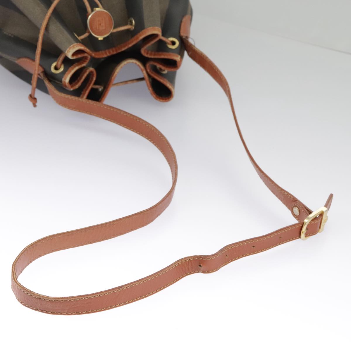 FENDI Pecan Canvas Shoulder Bag Brown Black ar12875