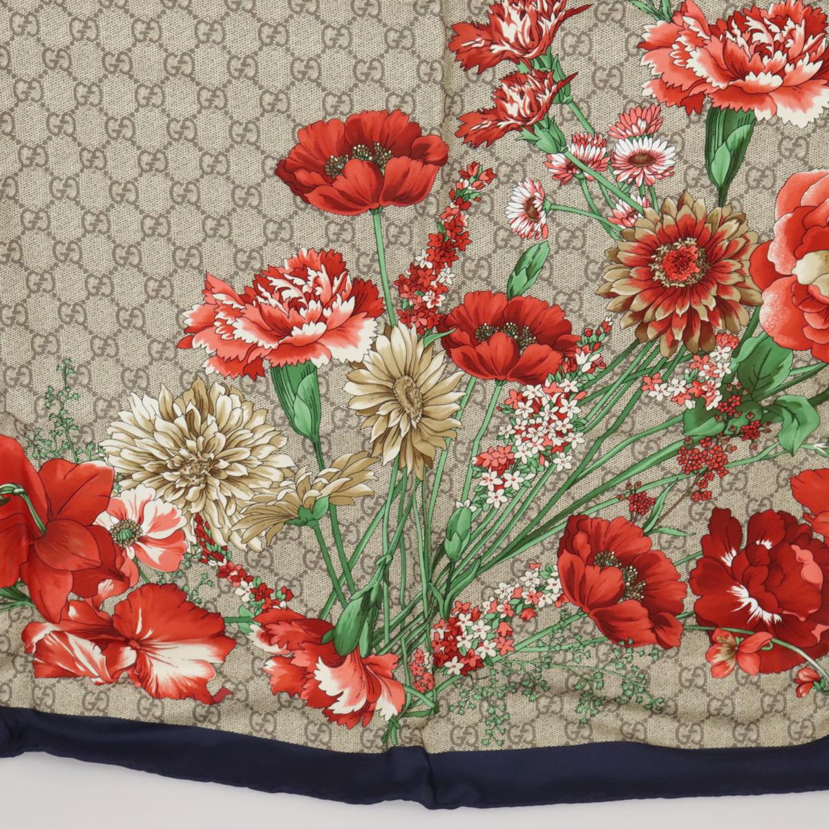 GUCCI Scarf Silk Beige Navy ar12889