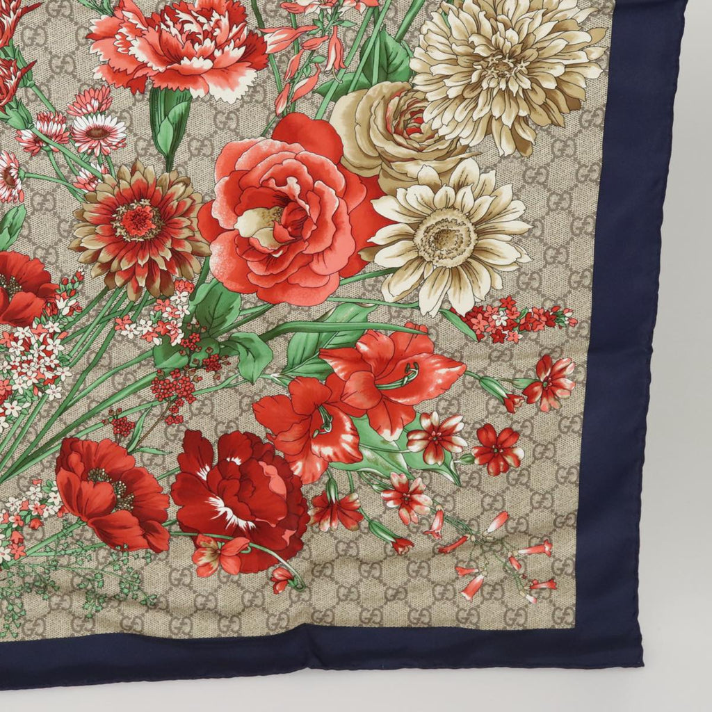 GUCCI Scarf Silk Beige Navy ar12889