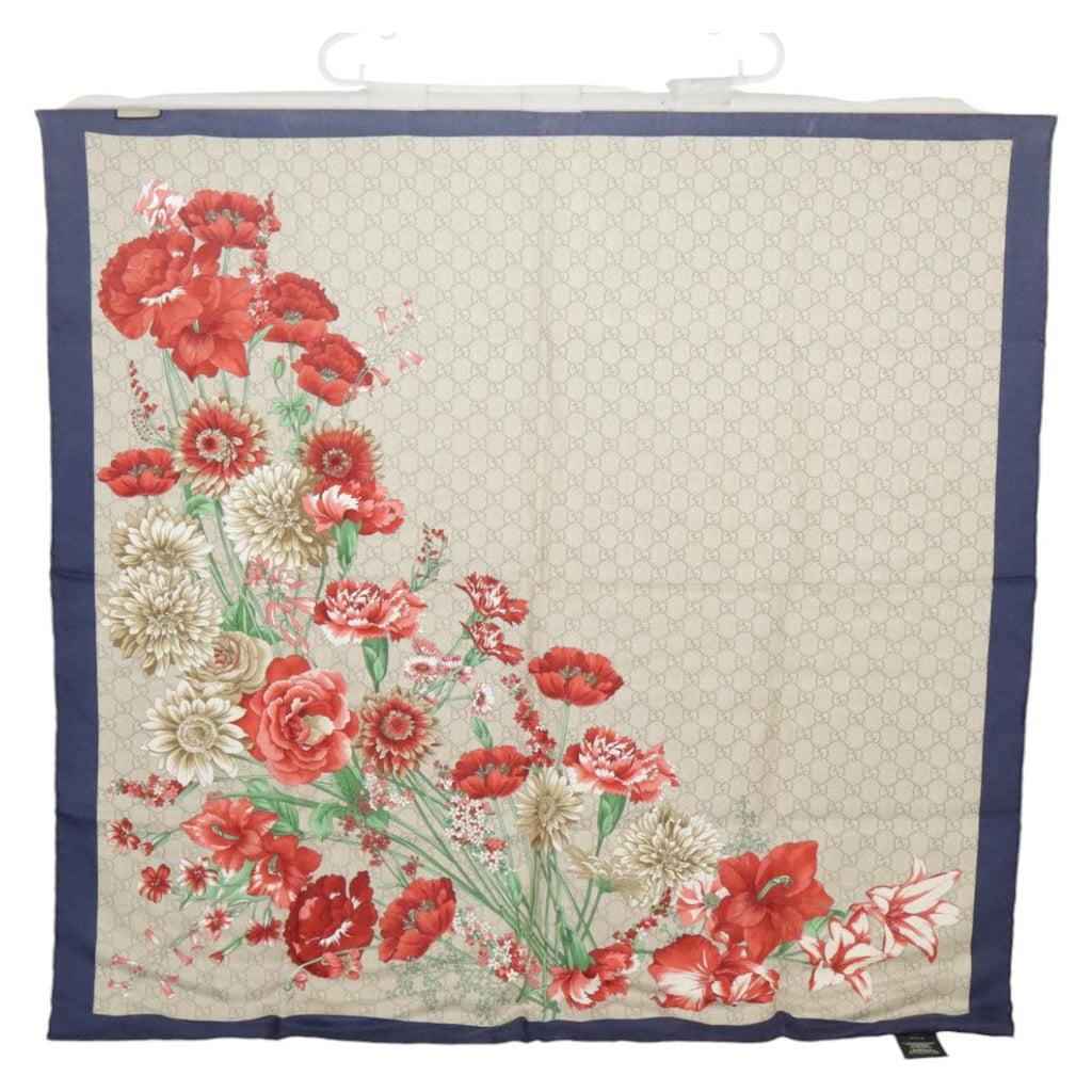 GUCCI Scarf Silk Beige Navy ar12889