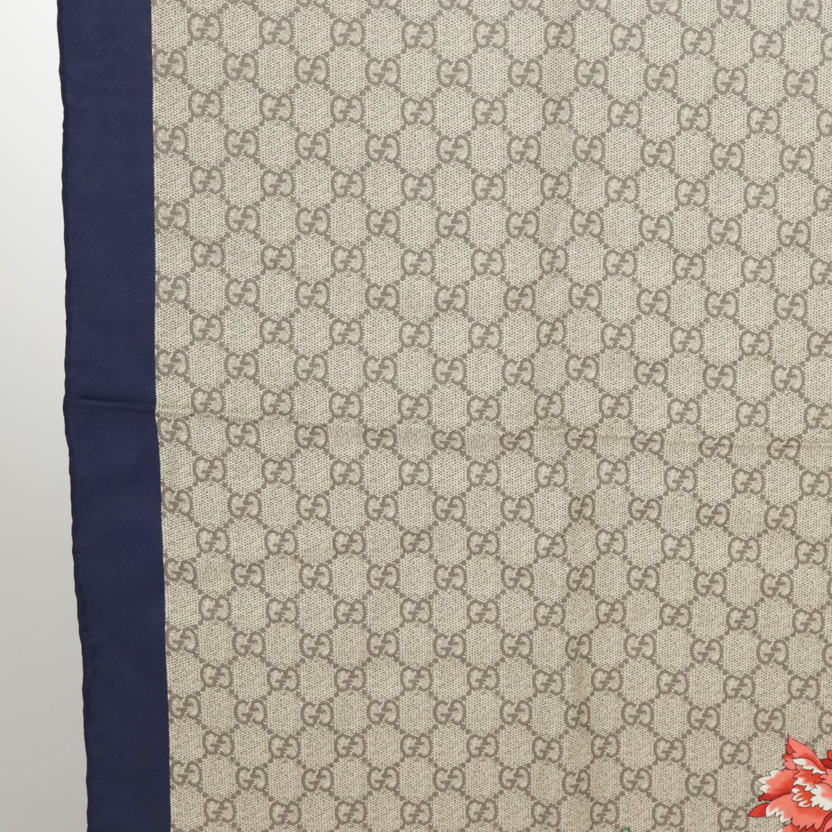 GUCCI Scarf Silk Beige Navy ar12889