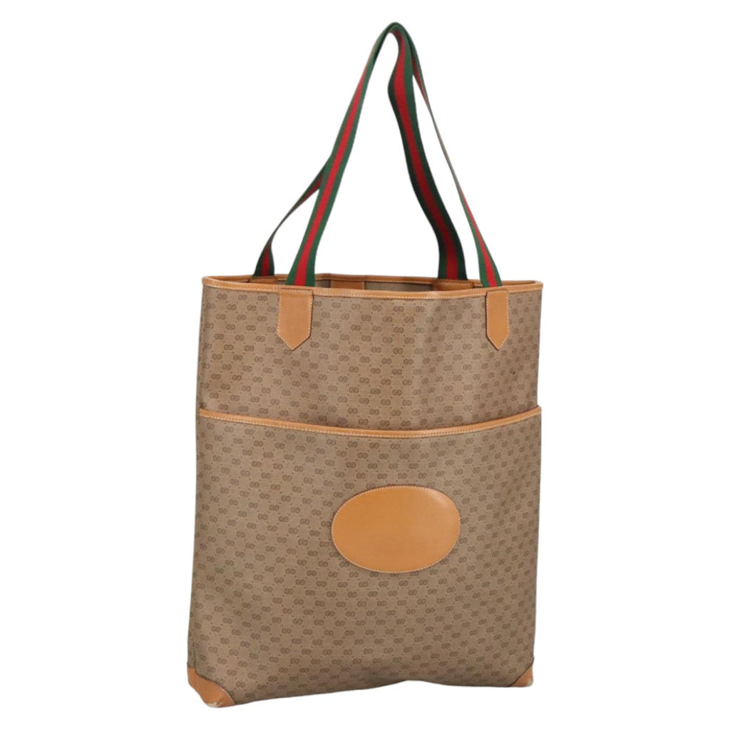 GUCCI Micro GG Supreme Web Sherry Line Tote Bag PVC Beige Red Green ar12946