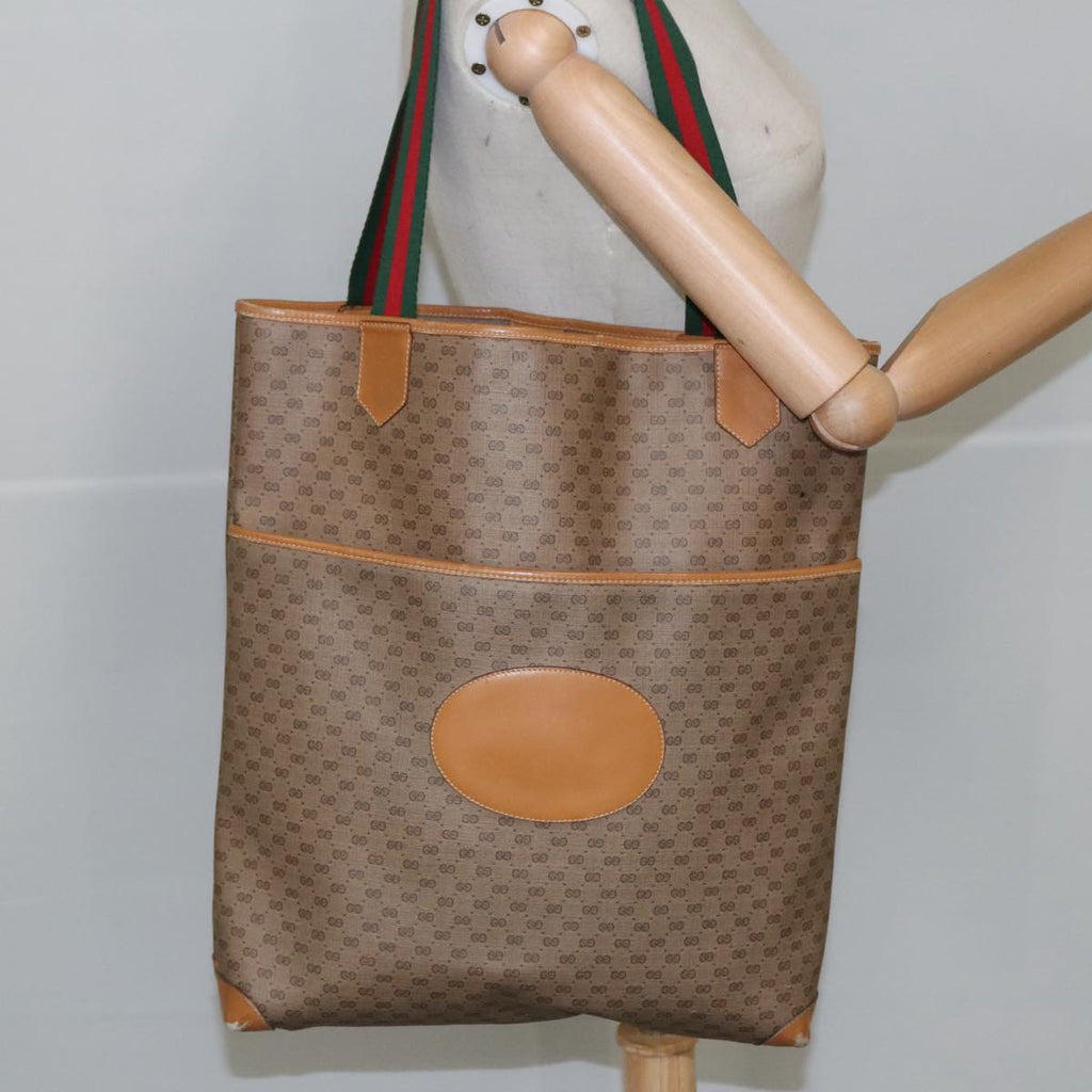 GUCCI Micro GG Supreme Web Sherry Line Tote Bag PVC Beige Red Green ar12946