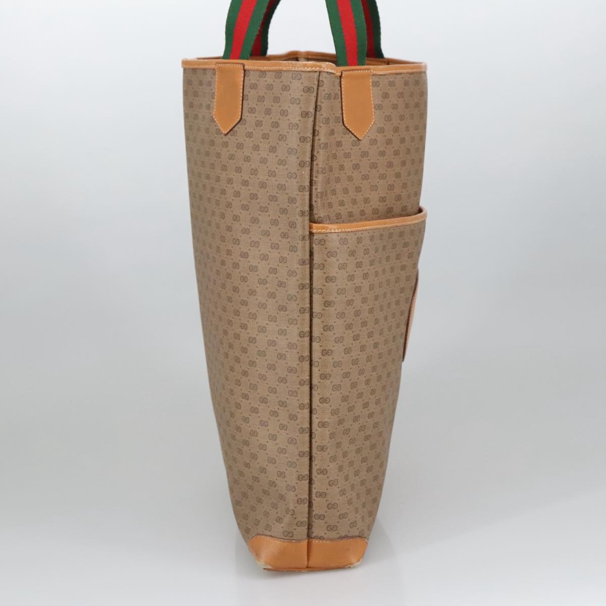 GUCCI Micro GG Supreme Web Sherry Line Tote Bag PVC Beige Red Green ar12946