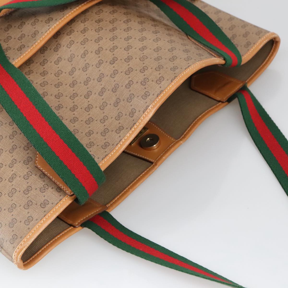 GUCCI Micro GG Supreme Web Sherry Line Tote Bag PVC Beige Red Green ar12946