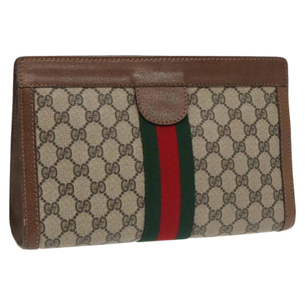 GUCCI GG Supreme Web Sherry Line Clutch Bag PVC Beige 001 014 2125 ar13007