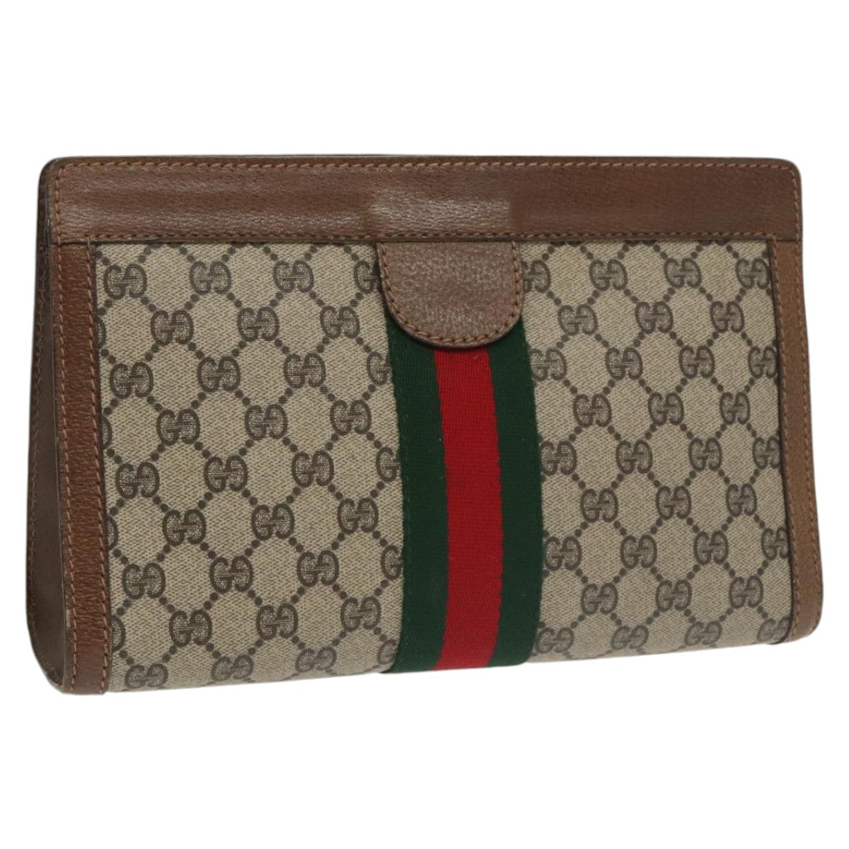 GUCCI GG Supreme Web Sherry Line Clutch Bag PVC Beige 001 014 2125 ar13007
