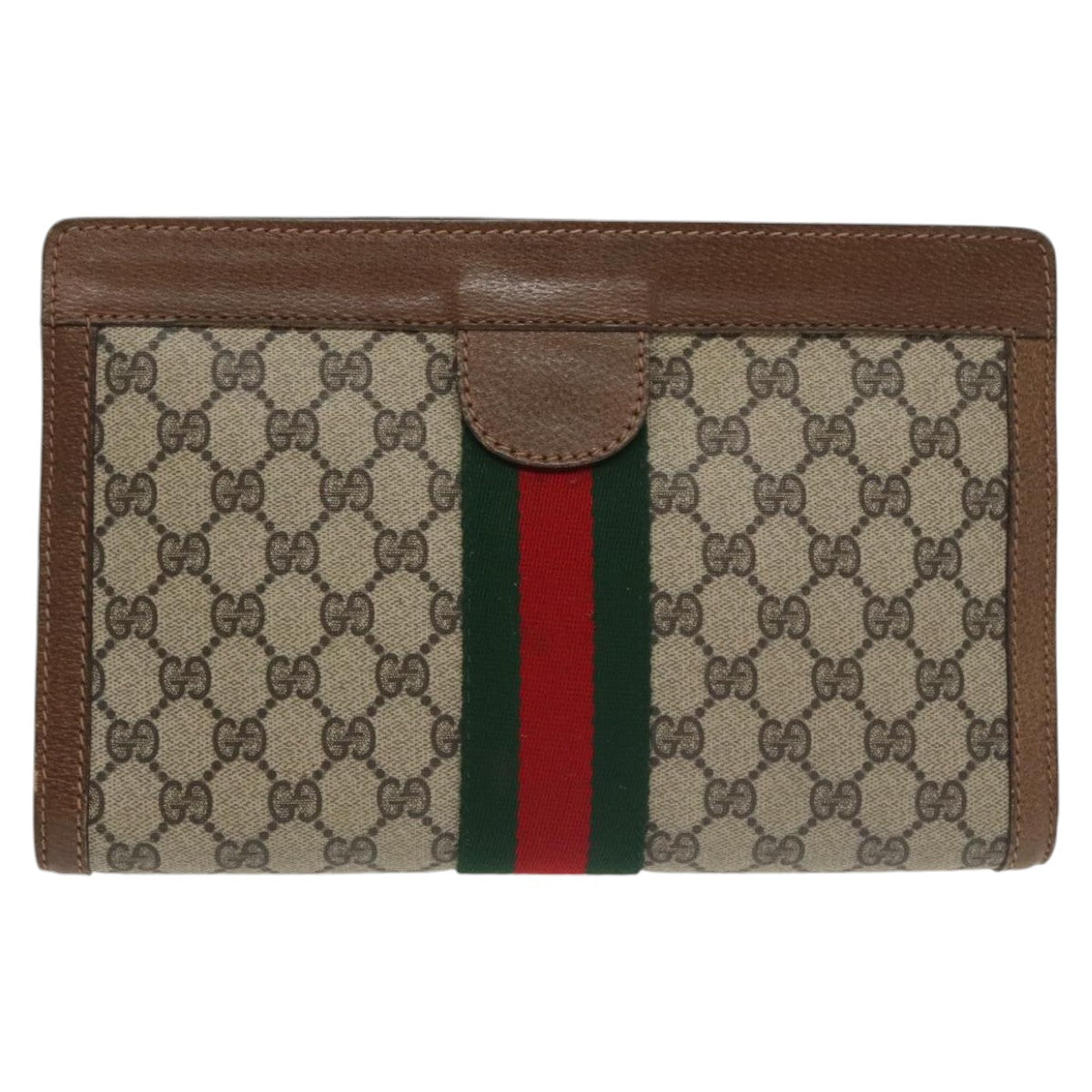 GUCCI GG Supreme Web Sherry Line Clutch Bag PVC Beige 001 014 2125 ar13007