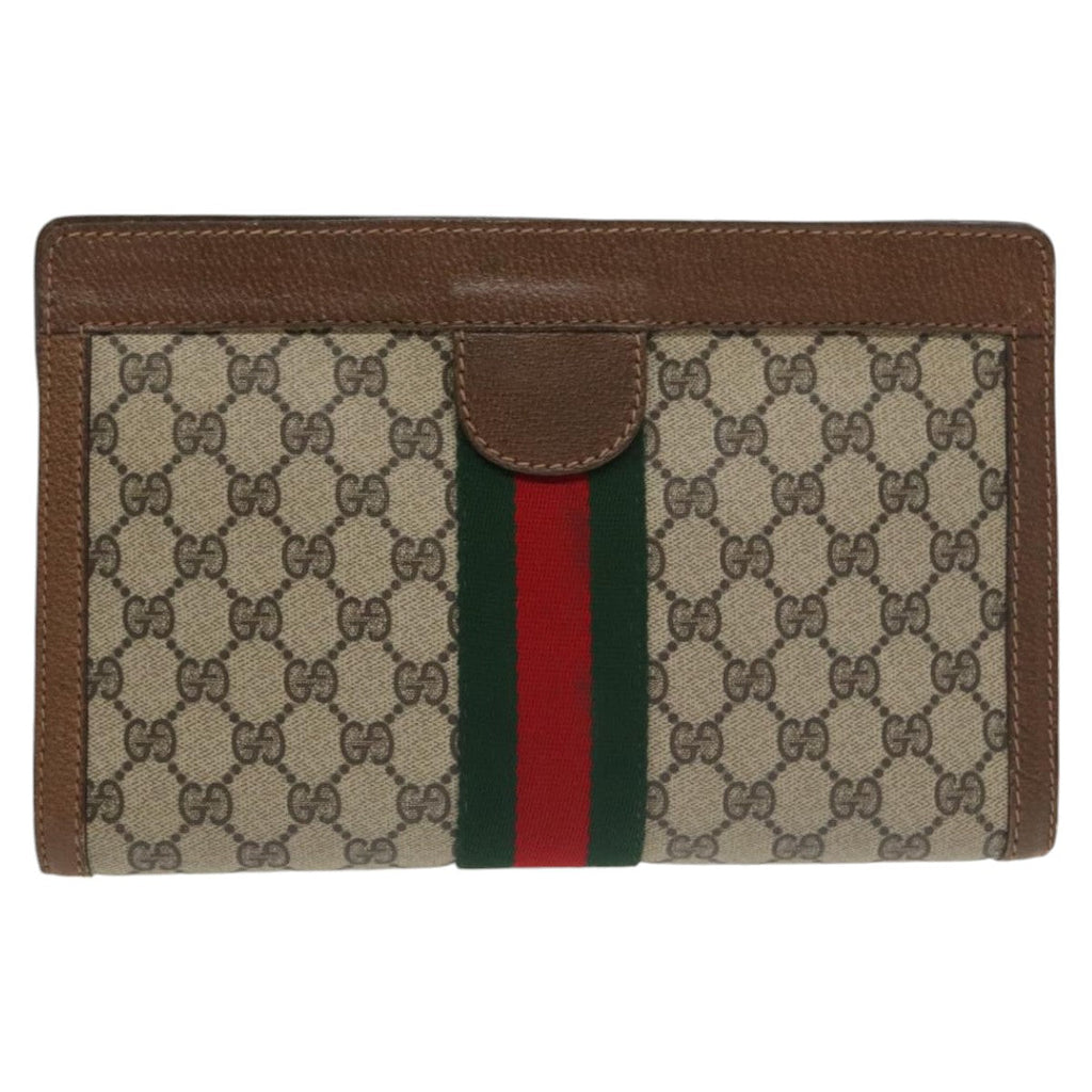 GUCCI GG Supreme Web Sherry Line Clutch Bag PVC Beige 001 014 2125 ar13007
