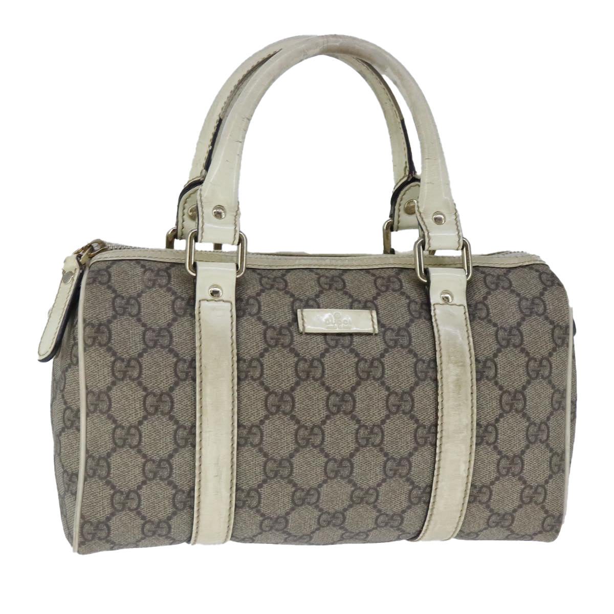 GUCCI GG Supreme Hand Bag PVC Leather Beige White Gold ar13008