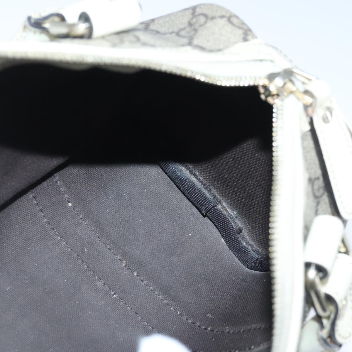 GUCCI GG Supreme Hand Bag PVC Leather Beige White Gold ar13008