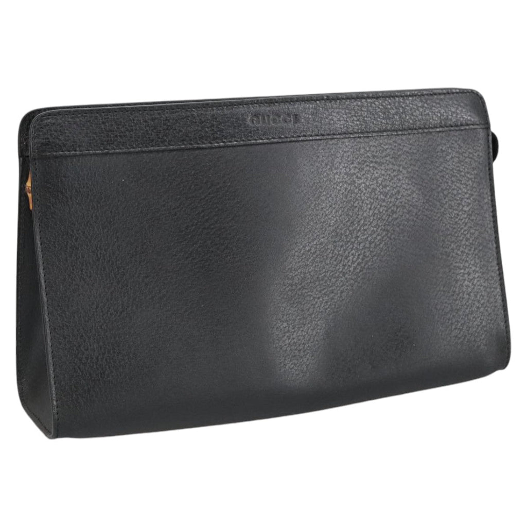 GUCCI Clutch Bag Leather Black Gold ar13009