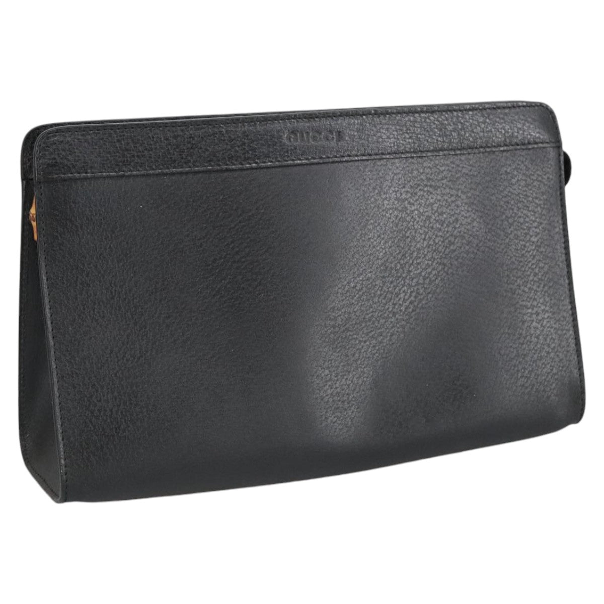 GUCCI Clutch Bag Leather Black Gold ar13009