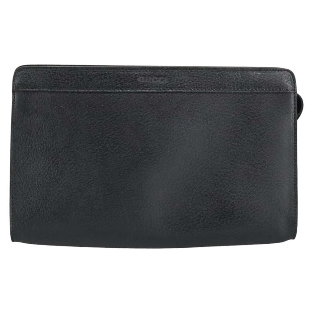 GUCCI Clutch Bag Leather Black Gold ar13009