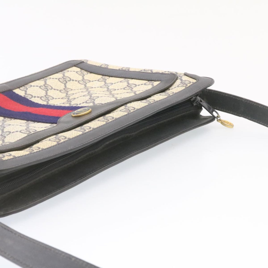 GUCCI Sherry Line GG Canvas Shoulder Bag PVC Leather Red Navy ar4424