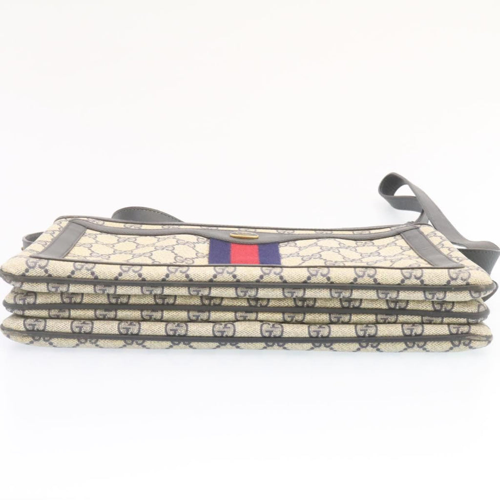 GUCCI Sherry Line GG Canvas Shoulder Bag PVC Leather Red Navy ar4424
