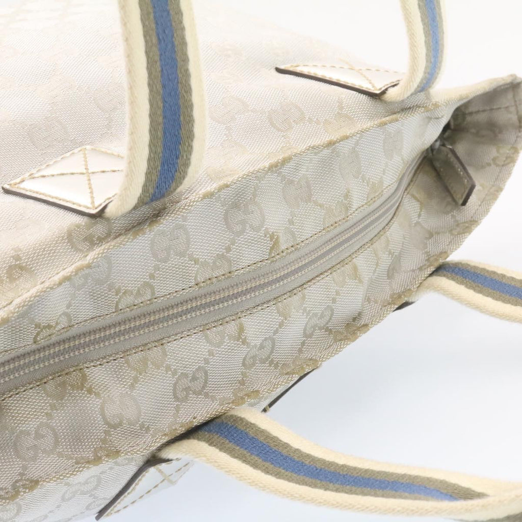 GUCCI Sherry Line GG Canvas Tote Bag Silver Blue ar4426