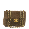 CHANEL Matelasse 30 Double Chain flap Shoulder Bag Suede Brown CC ar4582