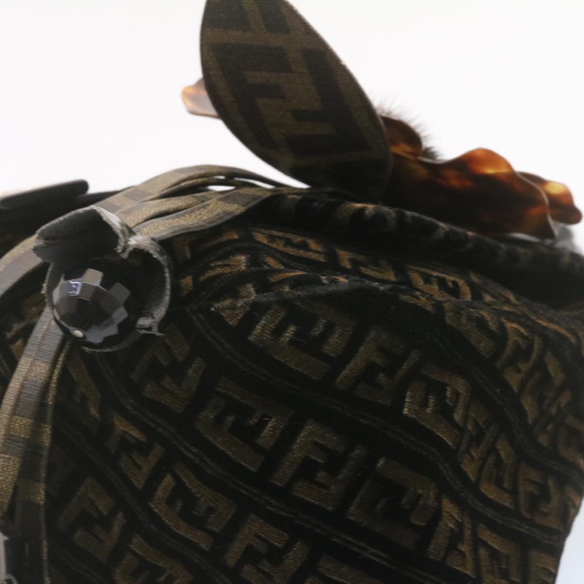 FENDI Zucca Flower Mamma Baguette Shoulder Bag Velor Brown Black ar4590