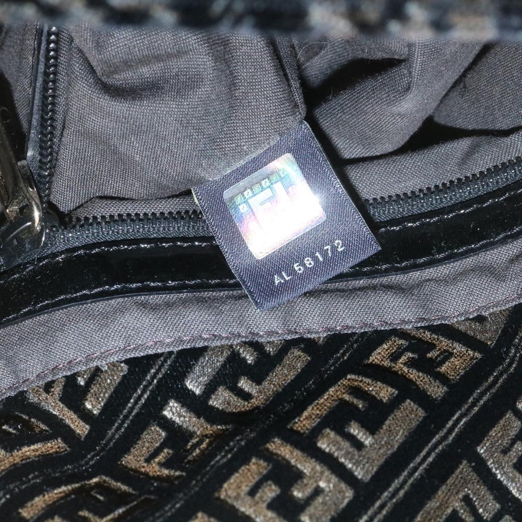 FENDI Zucca Flower Mamma Baguette Shoulder Bag Velor Brown Black ar4590
