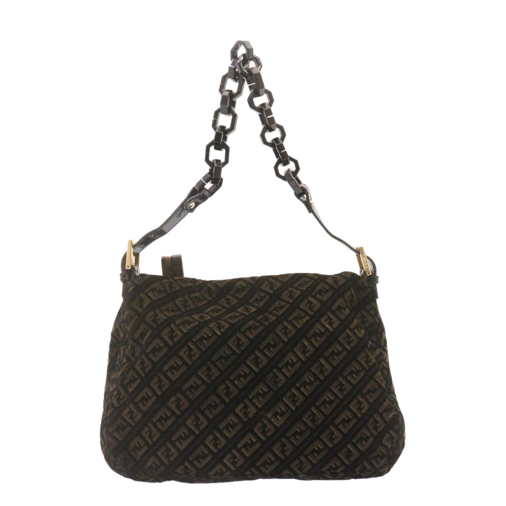 FENDI Zucca Flower Mamma Baguette Shoulder Bag Velor Brown Black ar4590