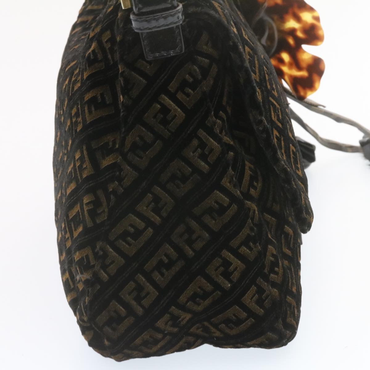 FENDI Zucca Flower Mamma Baguette Shoulder Bag Velor Brown Black ar4590