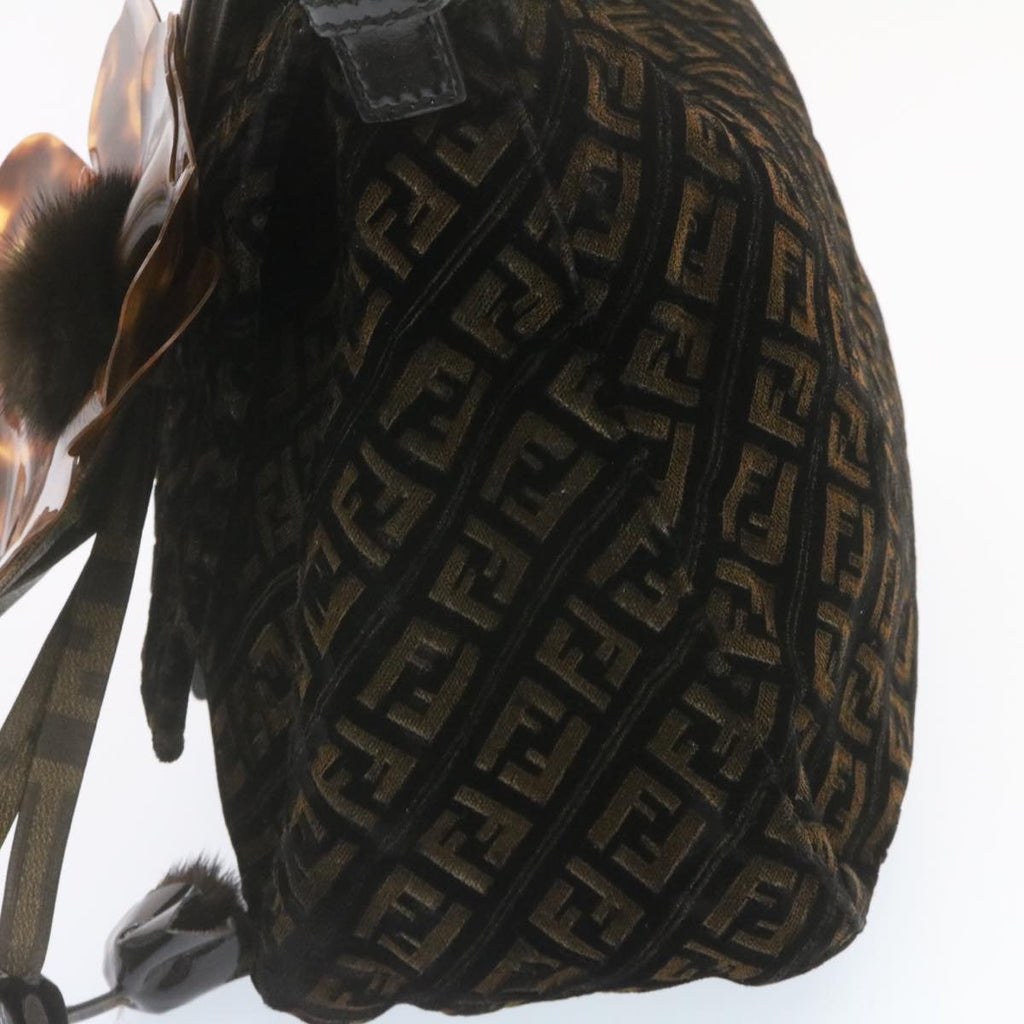 FENDI Zucca Flower Mamma Baguette Shoulder Bag Velor Brown Black ar4590