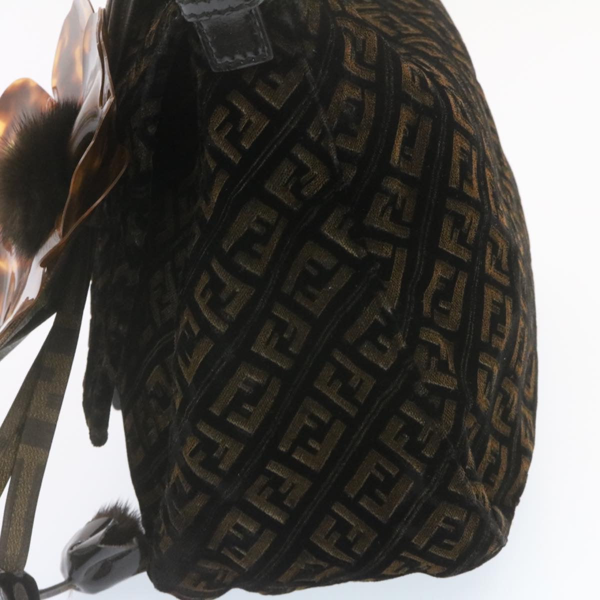 FENDI Zucca Flower Mamma Baguette Shoulder Bag Velor Brown Black ar4590
