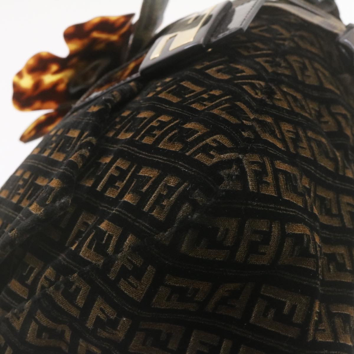 FENDI Zucca Flower Mamma Baguette Shoulder Bag Velor Brown Black ar4590