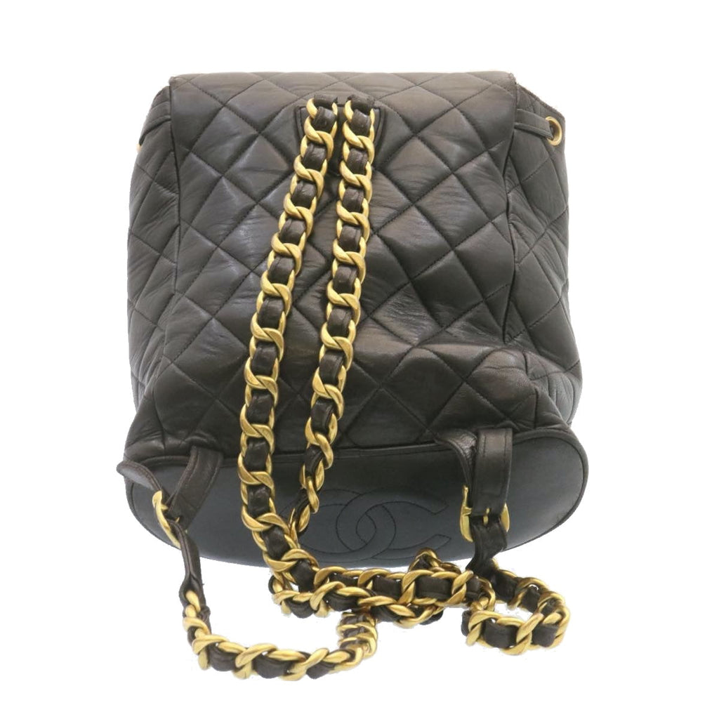 CHANEL Matelasse Backpack Leather Black Gold Tone CC ar4662A