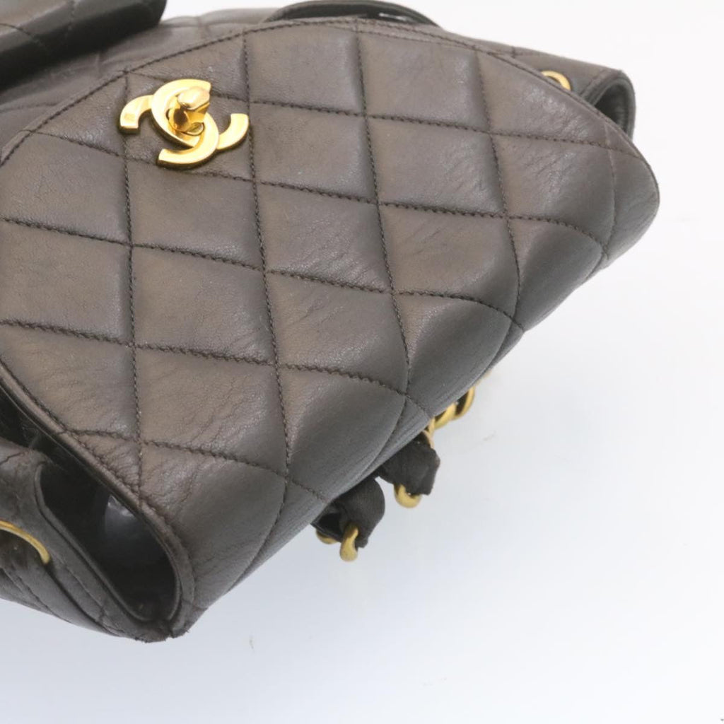 CHANEL Matelasse Backpack Leather Black Gold Tone CC ar4662A