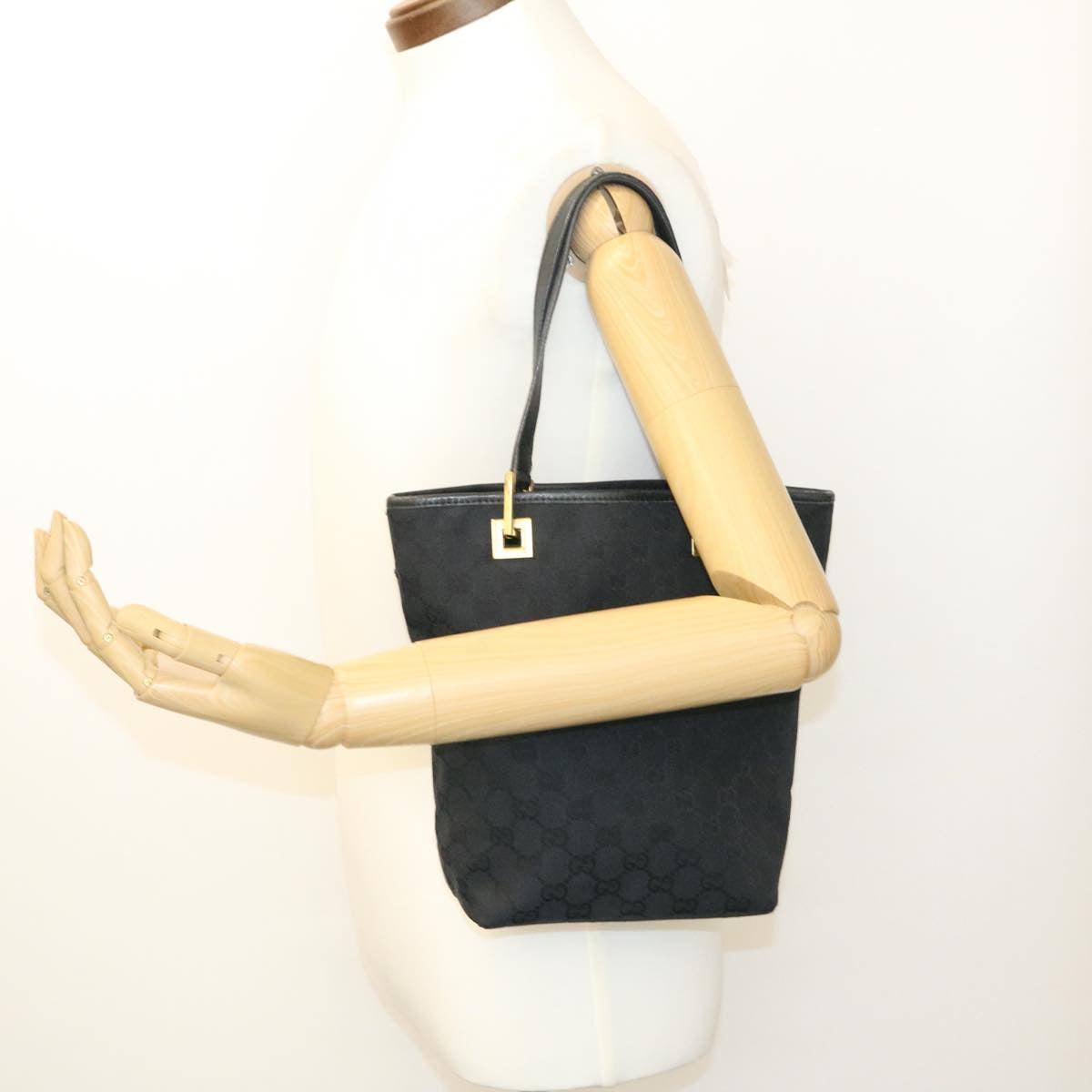 GUCCI GG Canvas Hand Bag Canvas Black ar5214