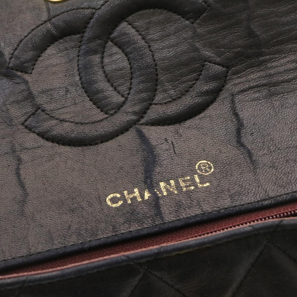 CHANEL Matelasse Shoulder Bag Lamb Skin Black Gold CC ar5310A