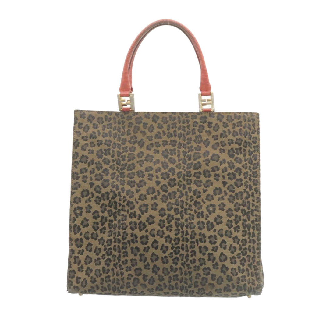 FENDI Panther Hand Bag Canvas Brown Black ar5672