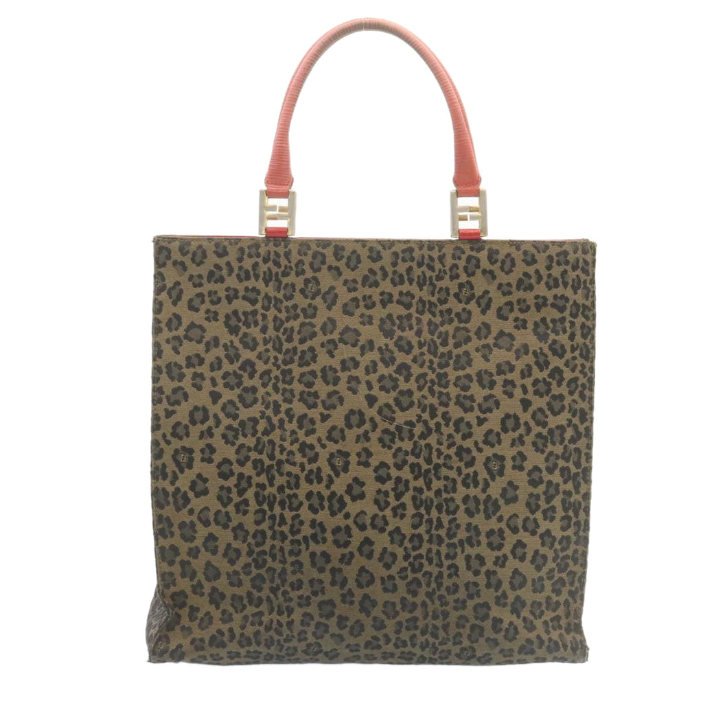 FENDI Panther Hand Bag Canvas Brown Black ar5672