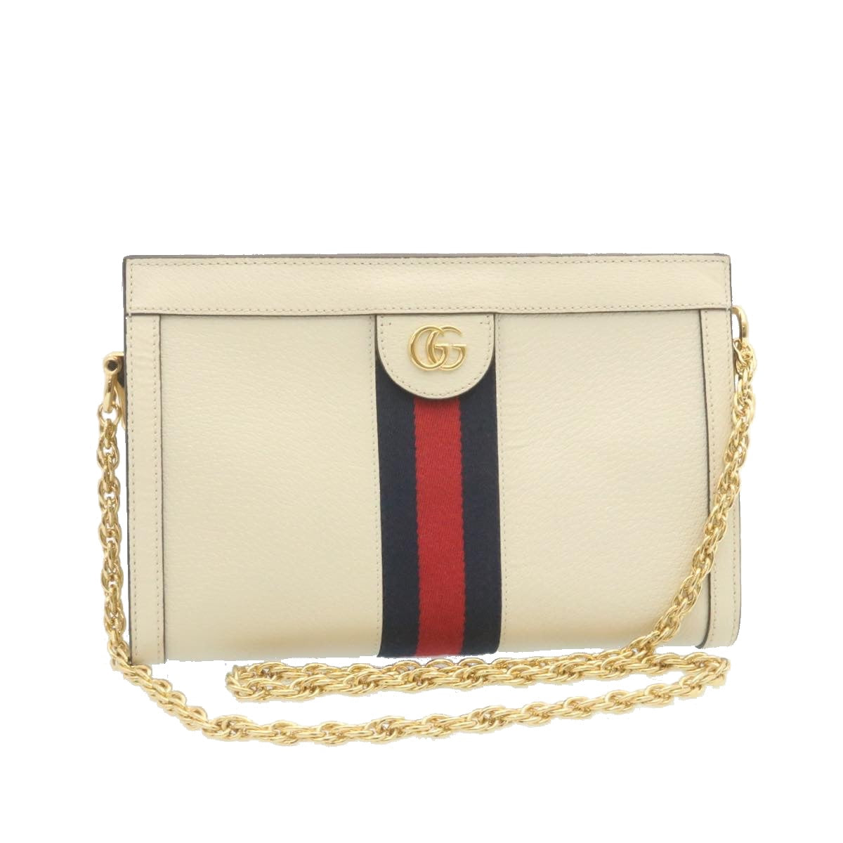 GUCCI Sherry Line Chain Shoulder Bag Leather White Red Navy ar5967