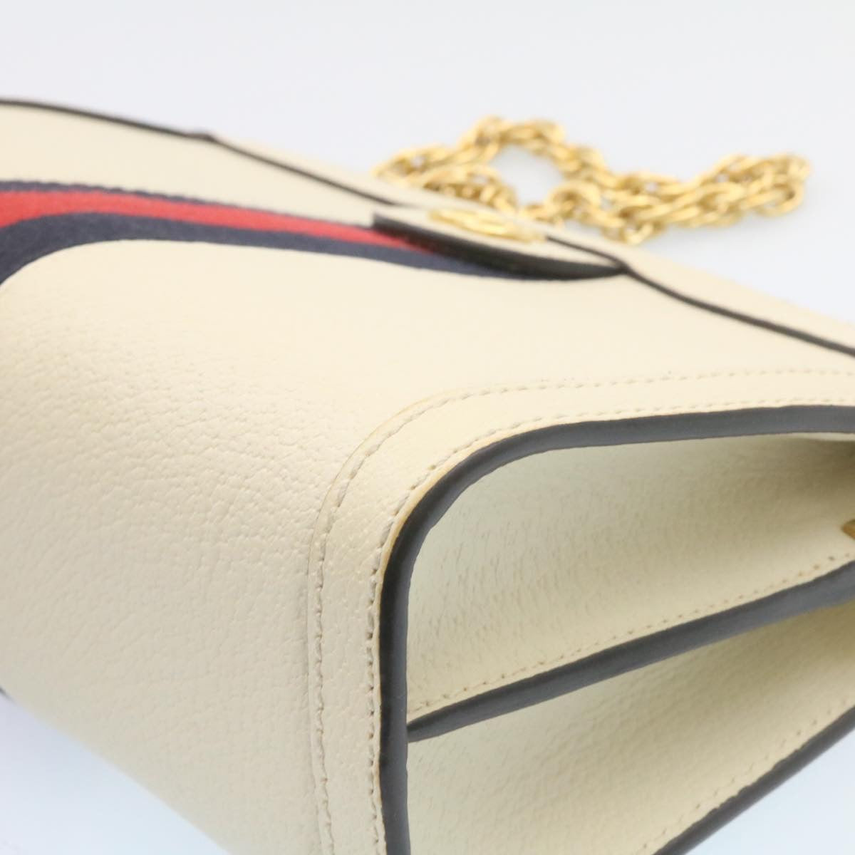 GUCCI Sherry Line Chain Shoulder Bag Leather White Red Navy ar5967