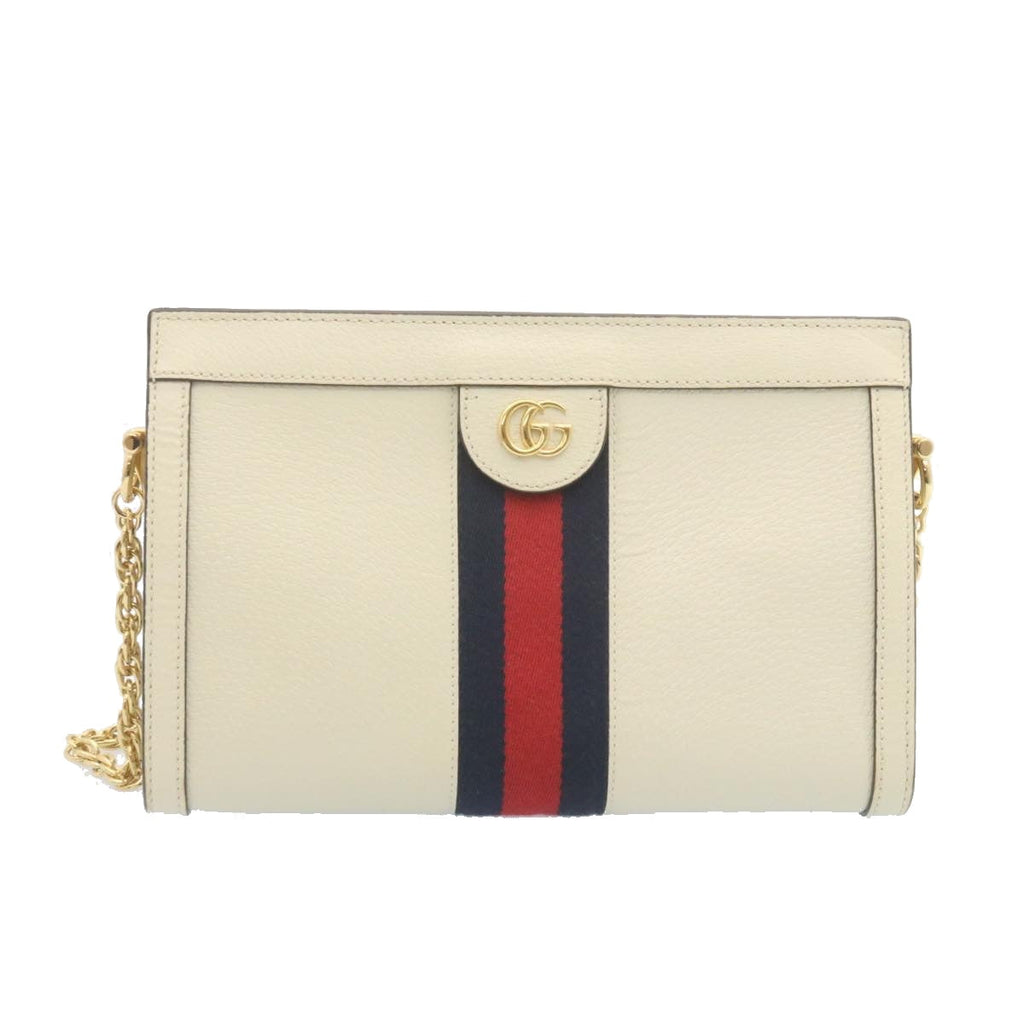 GUCCI Sherry Line Chain Shoulder Bag Leather White Red Navy ar5967