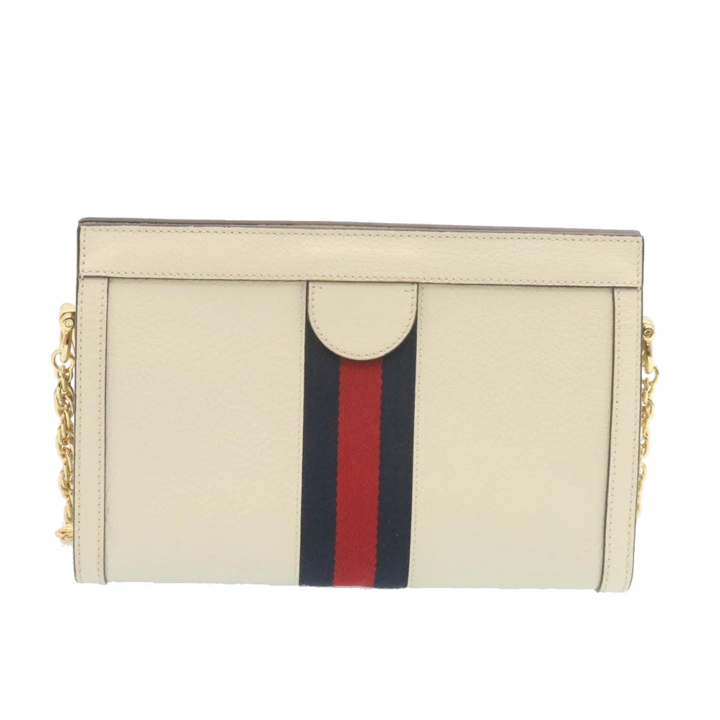 GUCCI Sherry Line Chain Shoulder Bag Leather White Red Navy ar5967