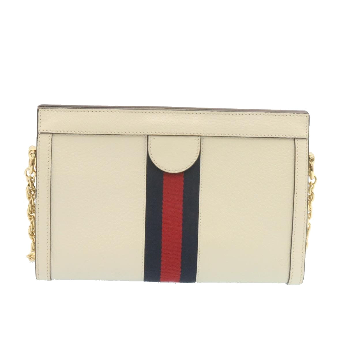 GUCCI Sherry Line Chain Shoulder Bag Leather White Red Navy ar5967
