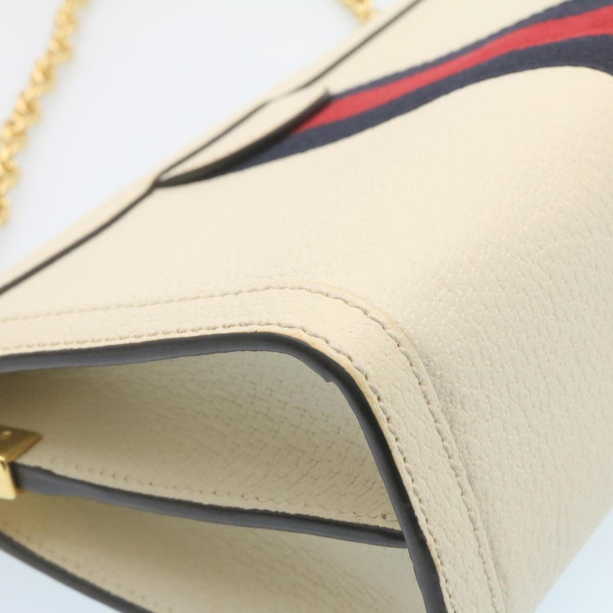 GUCCI Sherry Line Chain Shoulder Bag Leather White Red Navy ar5967