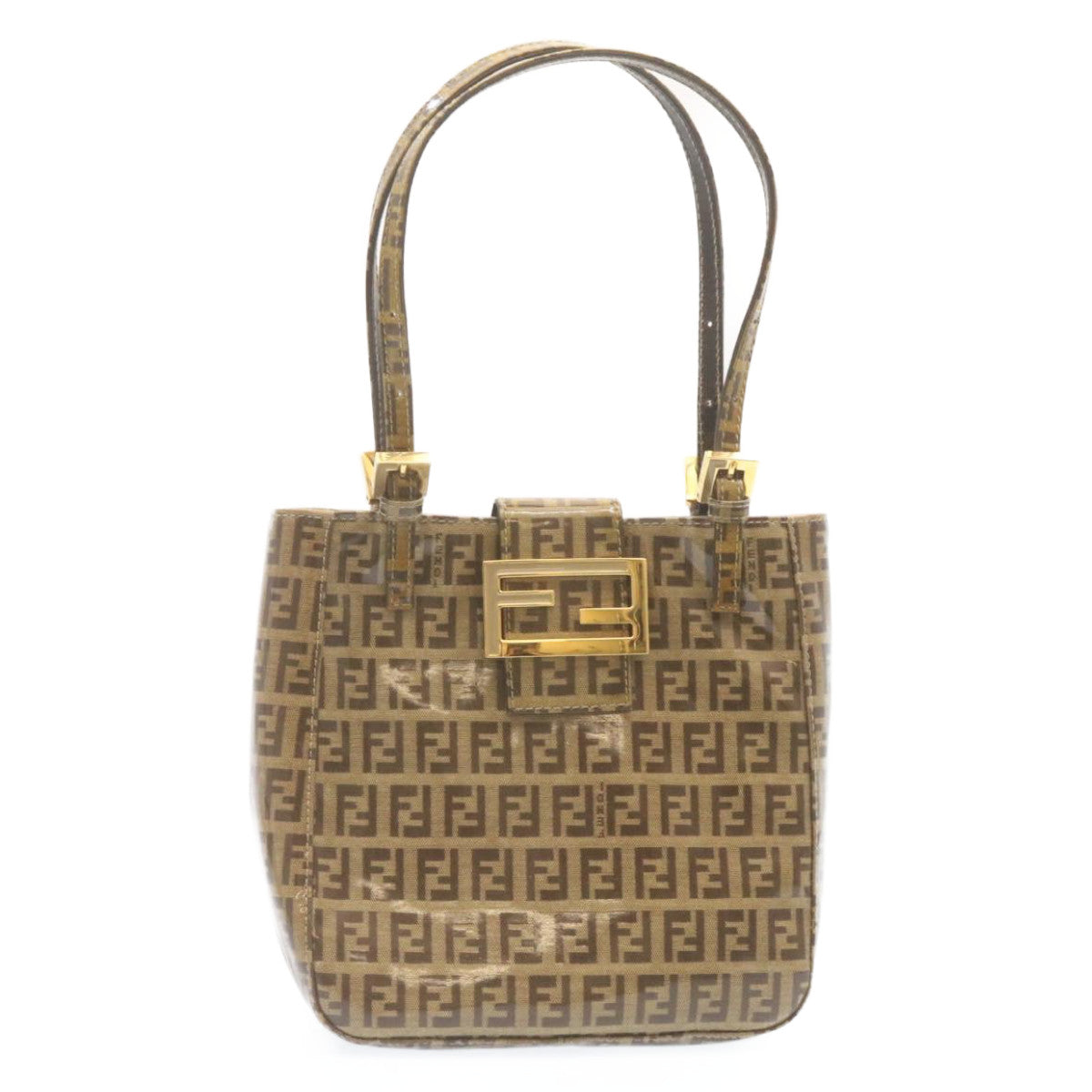 FENDI Zucchino Hand Bag Coated Canvas Brown ar6367
